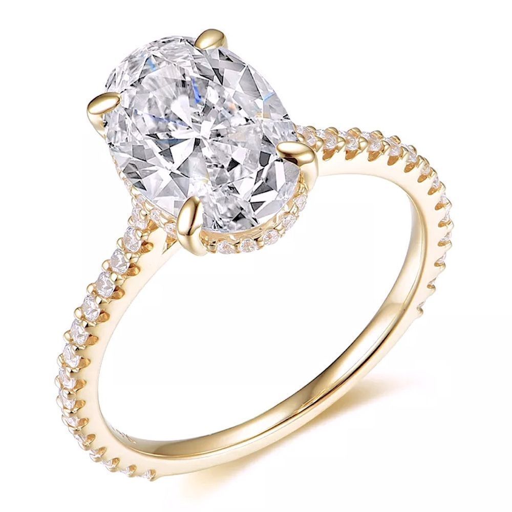 4ct oval cut crushed iced sparkling engagement ring set - Picture 12 of 17